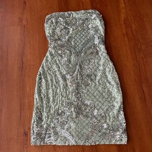 Windsor Strapless Dress in Sage with Silver Accents